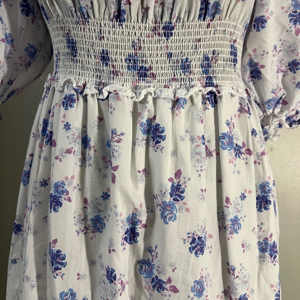 LoveShackFancy Target Floral White and Purple Puffed Sleeve Maxi Dress - Picture 3 of 6